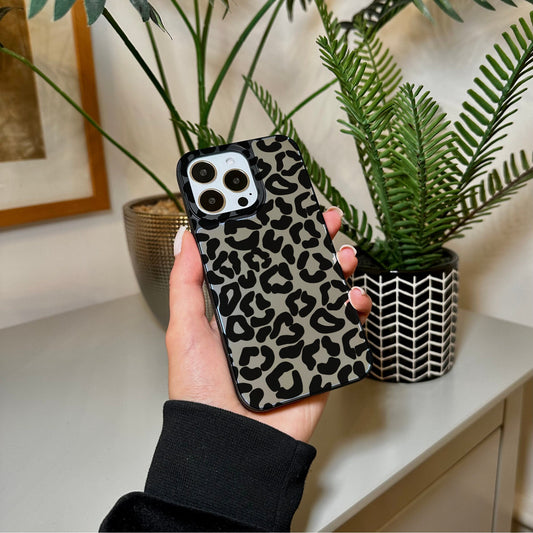 Leopard Print Mirror Phone Case for iPhone 15 14 13 12 11 11 Pro Max Mini 7 8 XR XS X Shockproof Phone Cover for Make Up with Custom Name