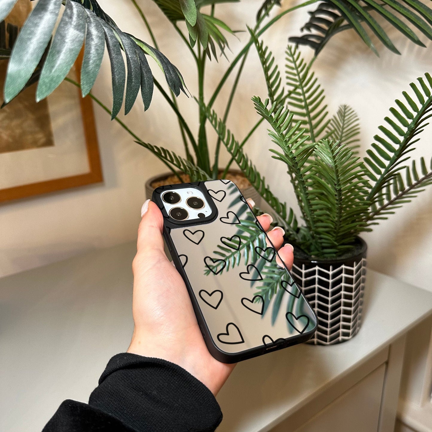 Cute Heart Mirror Phone Case for iPhone 15 14 13 12 11 11 Pro Max Mini 7 8 XR XS X Shockproof Phone Cover for Make Up with Customised Name