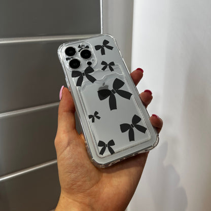 Card Holder Bow Phone Case for iPhone 15 14 13 12 11 11 Pro Max Mini 7 8 XR XS X Wallet Shockproof Phone Cover