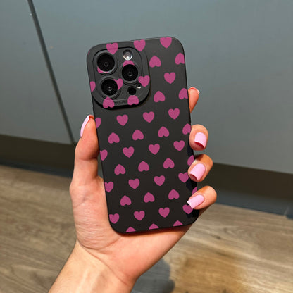 Pink Heart Pattern Black Phone Case for iPhone 15 14 13 12 11 11 Pro Max Mini 7 8 XR XS X Shockproof Phone Cover with Customised Name