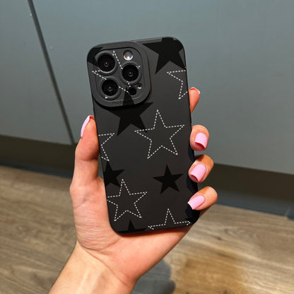 Star Pattern Black Phone Case for iPhone 15 14 13 12 11 11 Pro Max Mini 7 8 XR XS X Shockproof Phone Cover with Customised Name