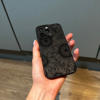 Sunflower Floral Black Phone Case for iPhone 17 16 15 14 13 12 11 11 Pro Max Mini 7 8 XR XS X Shockproof Phone Cover with Customised Name