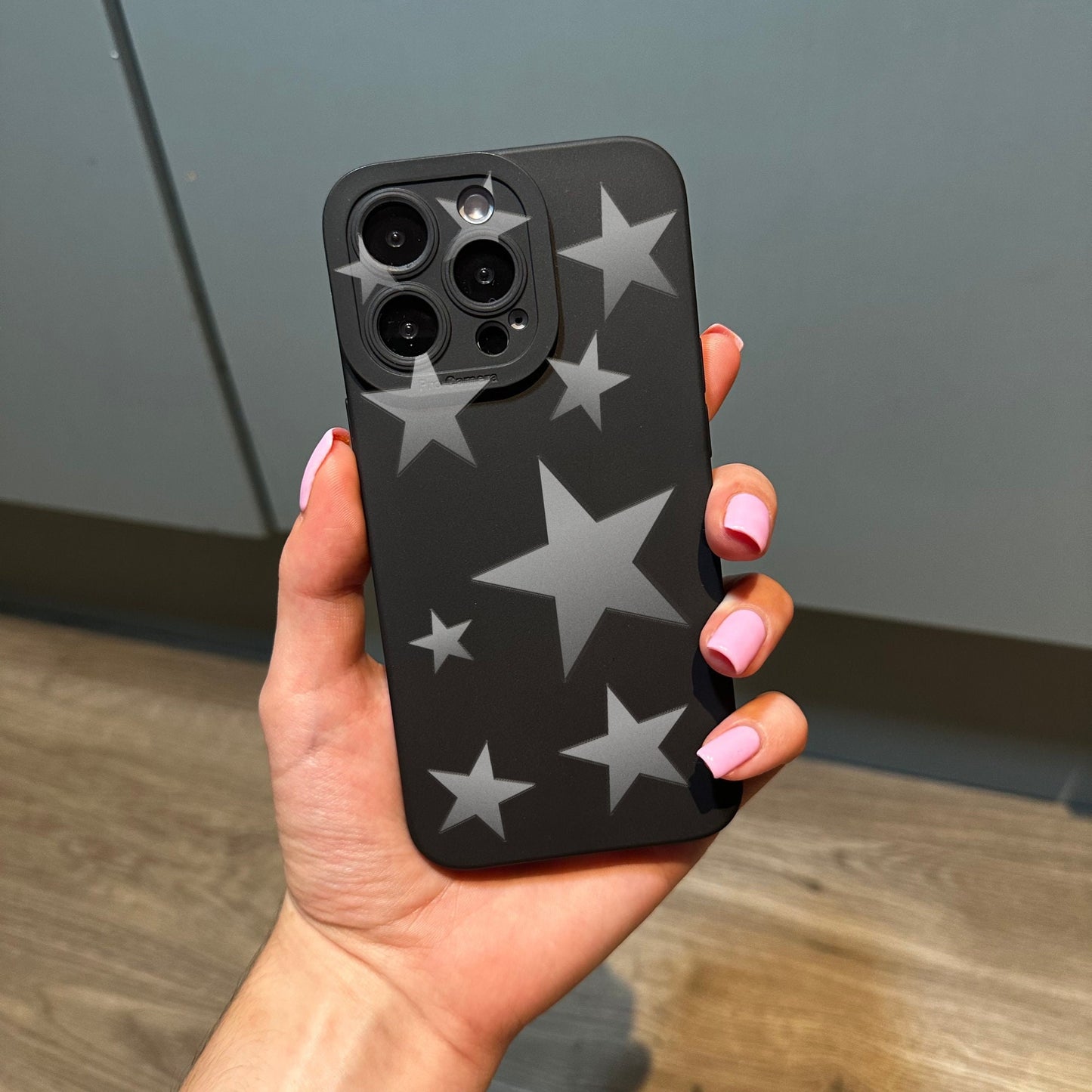 Silver Star Black Phone Case for iPhone 15 14 13 12 11 11 Pro Max Mini 7 8 XR XS X Shockproof Phone Cover with Customised Name