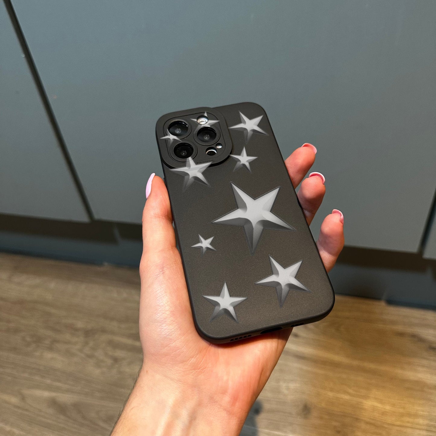 Silver Star Print Phone Case for iPhone 15 14 13 12 11 11 Pro Max Mini 7 8 XR XS X Shockproof Phone Cover with Customised Name