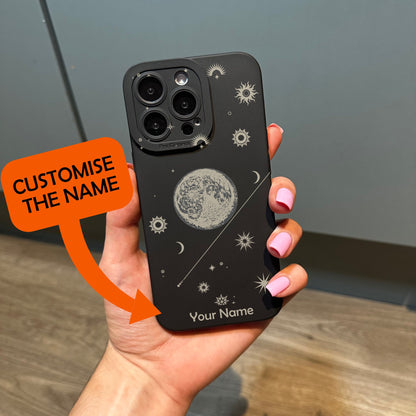 Space Star Phone Case with Moon for iPhone 15 14 13 12 11 11 Pro Max Mini 7 8 XR XS X Shockproof Phone Cover with Customised Name