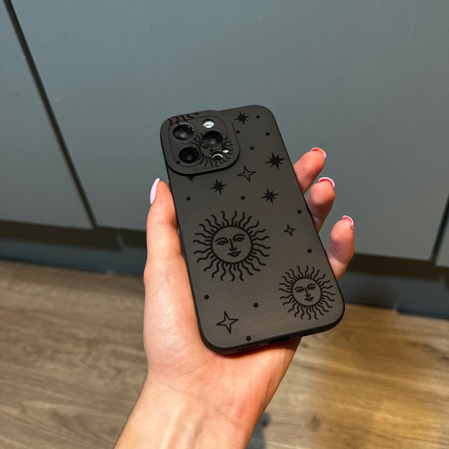 Sun Moon Star Black Phone Case for iPhone 15 14 13 12 11 11 Pro Max Mini 7 8 XR XS X Shockproof Phone Cover with Customised Name