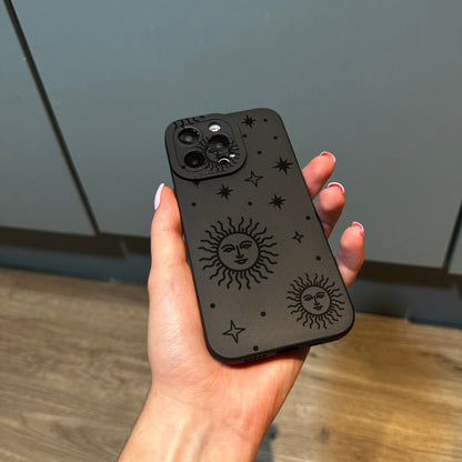 Sun Moon Star Black Phone Case for iPhone 15 14 13 12 11 11 Pro Max Mini 7 8 XR XS X Shockproof Phone Cover with Customised Name