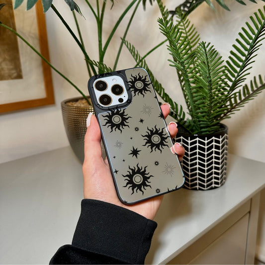 Sun and Star Mirror Phone Case for iPhone 15 14 13 12 11 11 Pro Max Mini 7 8 XR XS X Shockproof Phone Cover for Make Up with Customised Name