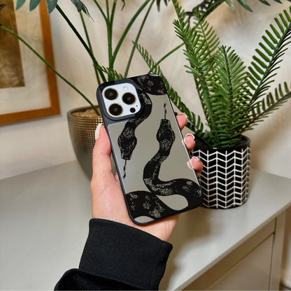 Black Snake Print Mirror Phone Case for iPhone 15 14 13 12 11 11 Pro Max Mini 7 8 XR X Shockproof Phone Cover for Make Up with Custom Name