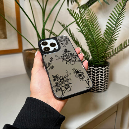 Floral Print Mirror Phone Case for iPhone 15 14 13 12 11 11 Pro Max Mini 7 8 XR XS X Shockproof Phone Cover for Make Up with Customised Name