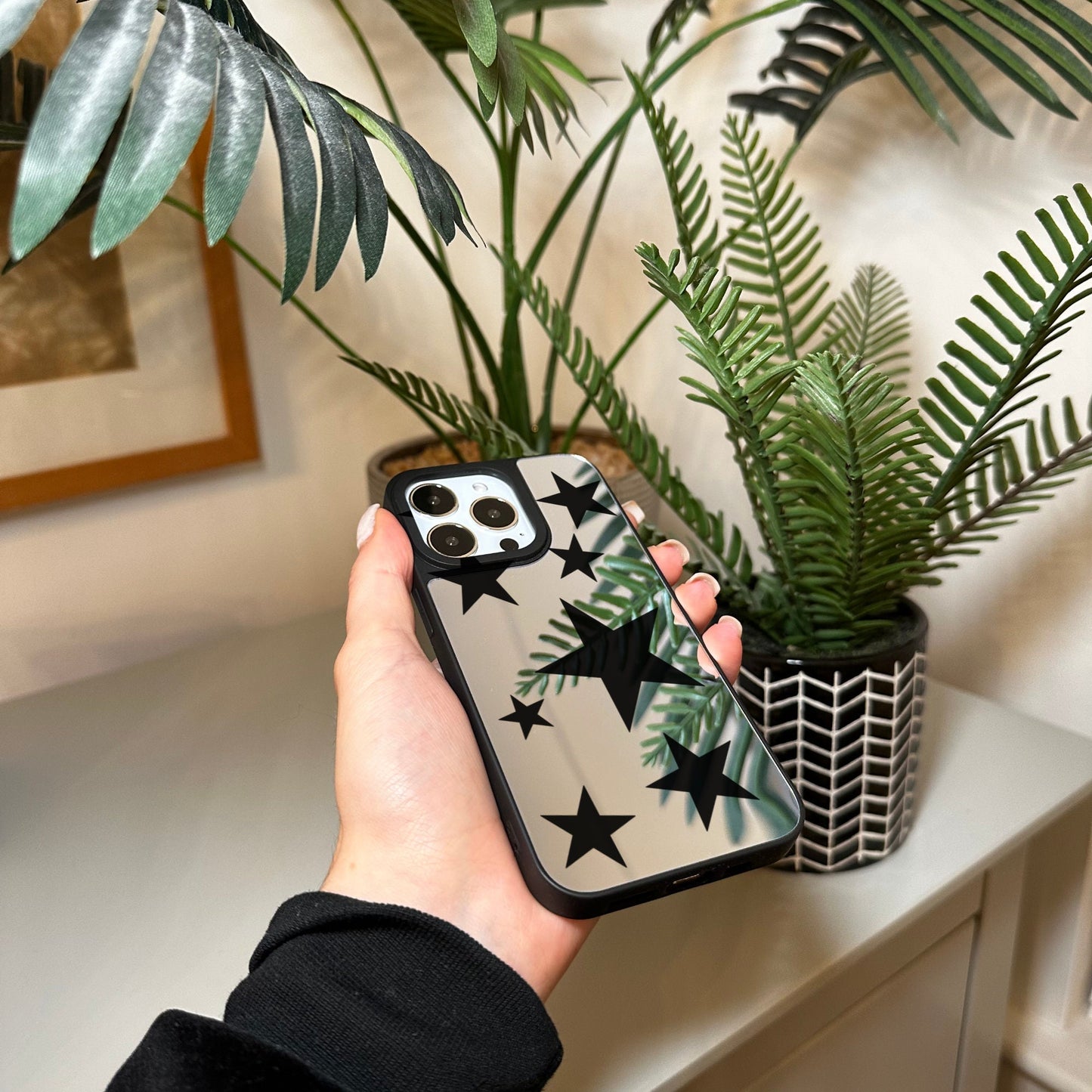 Black Star Mirror Phone Case for iPhone 15 14 13 12 11 11 Pro Max Mini 7 8 XR XS X Shockproof Phone Cover for Make Up with Customised Name