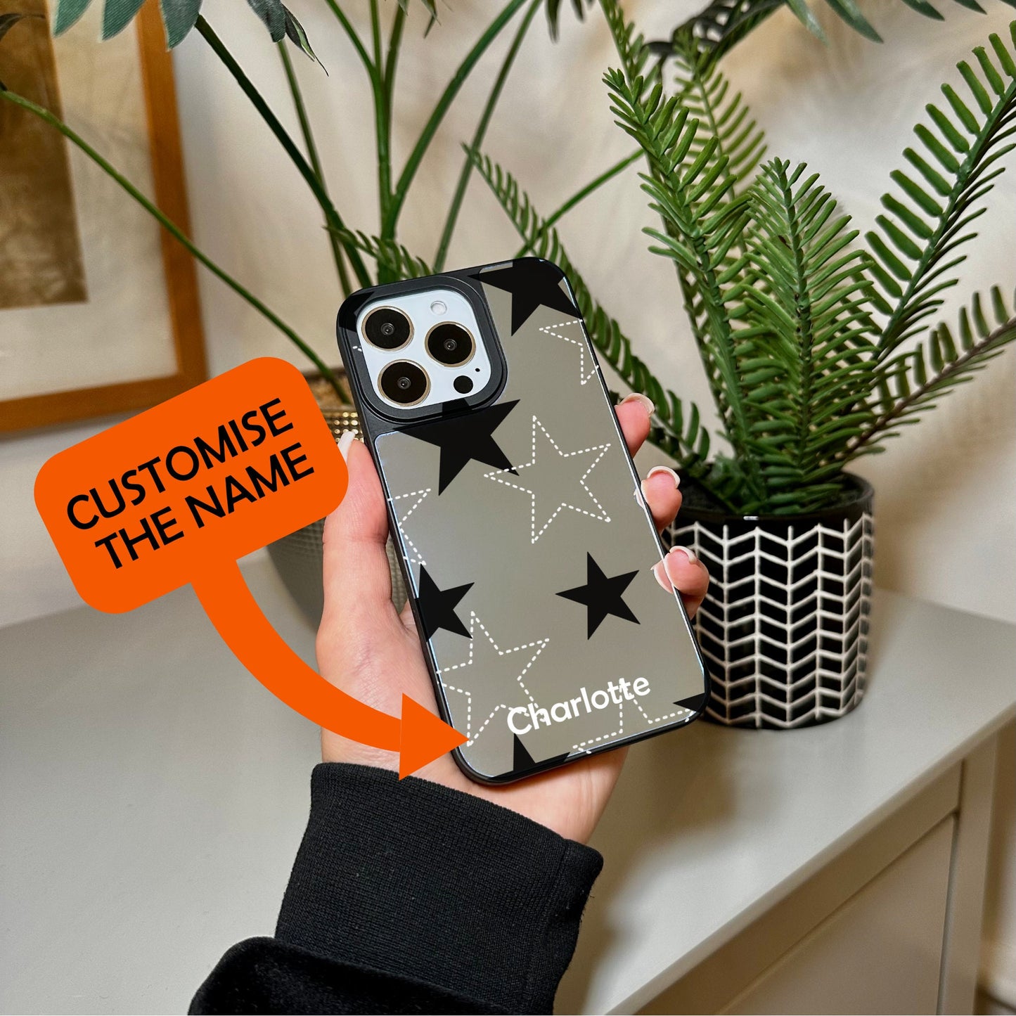 Star Pattern Mirror Phone Case for iPhone 15 14 13 12 11 11 Pro Max Mini 7 8 XR XS X Shockproof Phone Cover for Make Up with Customised Name