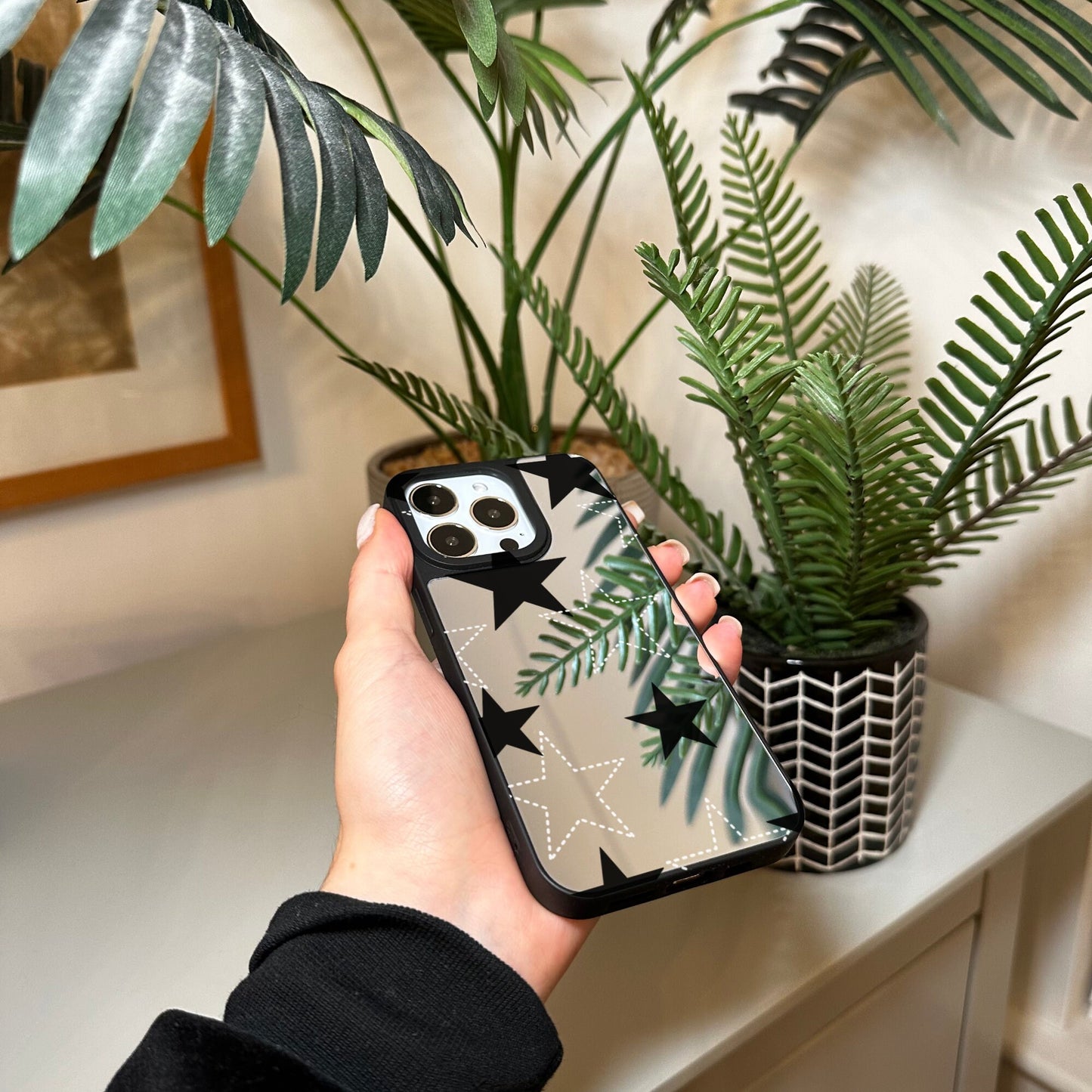 Star Pattern Mirror Phone Case for iPhone 15 14 13 12 11 11 Pro Max Mini 7 8 XR XS X Shockproof Phone Cover for Make Up with Customised Name