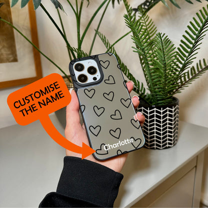 Cute Heart Mirror Phone Case for iPhone 15 14 13 12 11 11 Pro Max Mini 7 8 XR XS X Shockproof Phone Cover for Make Up with Customised Name
