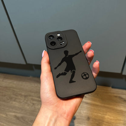 Boys Football Black Phone Case for iPhone 17 16 15 14 13 12 11 11 Pro Max Mini 7 8 XR XS X Shockproof Phone Cover with Customised Name