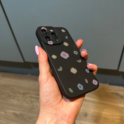 Floral Cute Black Phone Case for iPhone 15 14 13 12 11 11 Pro Max Mini 7 8 XR XS X Shockproof Phone Cover with Customised Name