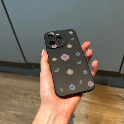 Floral Cute Black Phone Case for iPhone 15 14 13 12 11 11 Pro Max Mini 7 8 XR XS X Shockproof Phone Cover with Customised Name