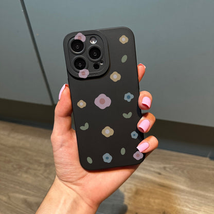 Floral Cute Black Phone Case for iPhone 15 14 13 12 11 11 Pro Max Mini 7 8 XR XS X Shockproof Phone Cover with Customised Name