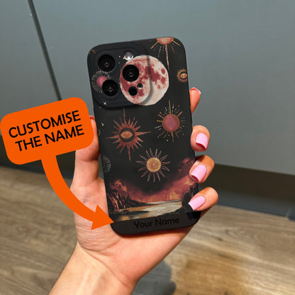 Sun Star Eye Moon Black Phone Case for iPhone 17 16 15 14 13 12 11 11 Pro Max Mini 7 8 XR XS X Shockproof Phone Cover with Customised Name