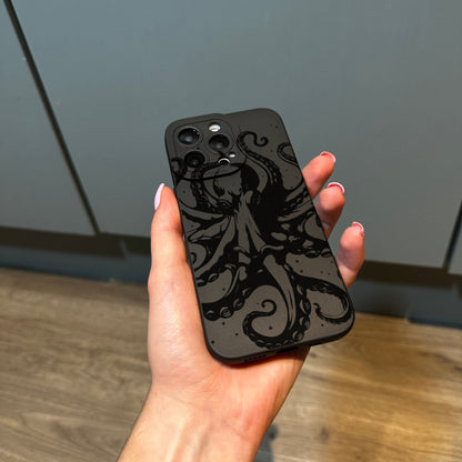 Black Octopus Print Phone Case for iPhone 17 16 15 14 13 12 11 11 Pro Max Mini 7 8 XR XS X Shockproof Phone Cover with Customised Name