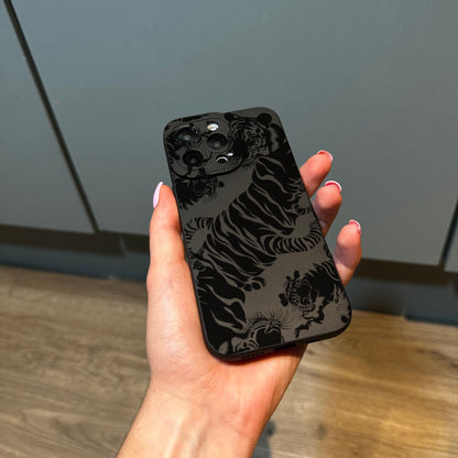 Black Lion Tiger Print Phone Case for iPhone 17 16 15 14 13 12 11 11 Pro Max Mini 7 8 XR XS X Shockproof Phone Cover with Customised Name