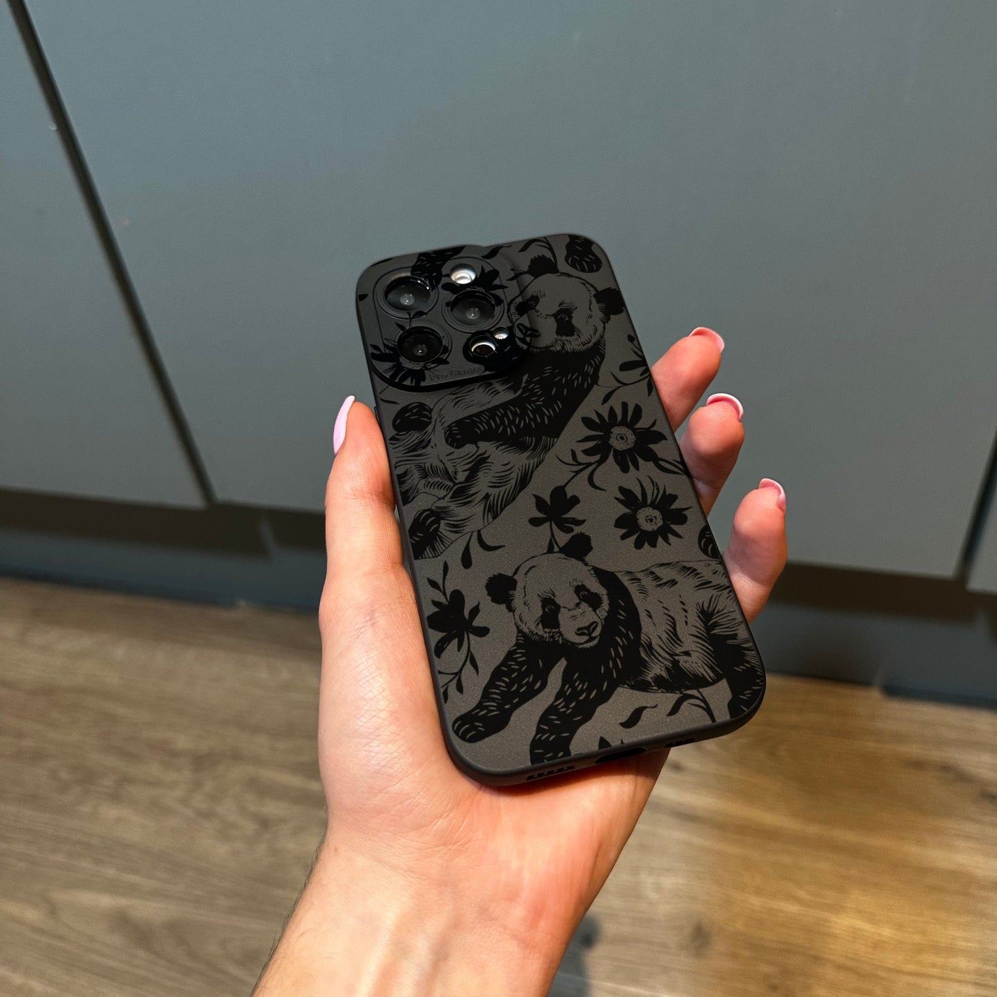 Black Panda Floral Print Phone Case for iPhone 17 16 15 14 13 12 11 11 Pro Max Mini 7 8 XR XS X Shockproof Phone Cover with Customised Name