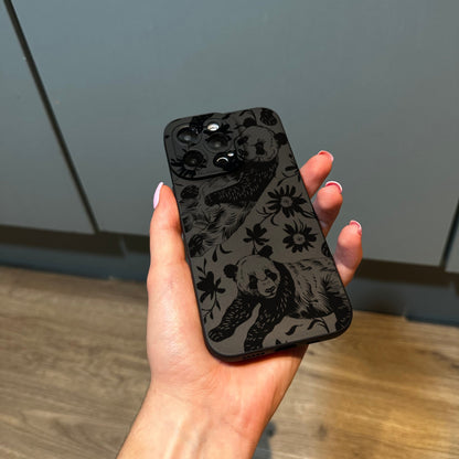Black Panda Floral Print Phone Case for iPhone 17 16 15 14 13 12 11 11 Pro Max Mini 7 8 XR XS X Shockproof Phone Cover with Customised Name
