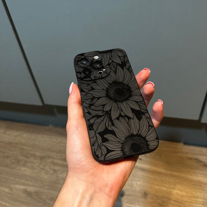 Black Sunflower Floral Print Phone Case for iPhone 17 16 15 14 13 12 11 11 Pro Max Mini 7 8 XR XS X Shockproof Phone Cover Customised Name