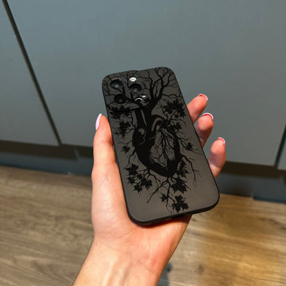 Black Heart Organ Print Phone Case for iPhone 17 16 15 14 13 12 11 11 Pro Max Mini 7 8 XR XS X Shockproof Phone Cover with Customised Name