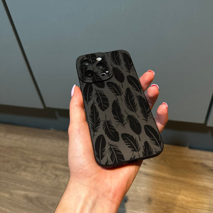 Black Feather Print Phone Case for iPhone 15 14 13 12 11 11 Pro Max Mini 7 8 XR XS X Shockproof Phone Cover with Customised Name