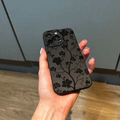 Black Floral Print Flower Phone Case for iPhone 17 16 15 14 13 12 11 11 Pro Max Mini 7 8 XR XS X Shockproof Phone Cover with Customised Name
