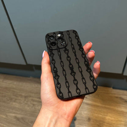 Black Chain Print Phone Case for iPhone 17 16 15 14 13 12 11 11 Pro Max Mini 7 8 XR XS X Shockproof Phone Cover with Customised Name