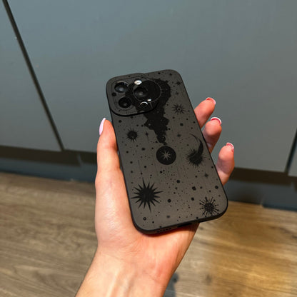 Black Celestial Star Phone Case for iPhone 15 14 13 12 11 11 Pro Max Mini 7 8 XR XS X Shockproof Phone Cover with Customised Name