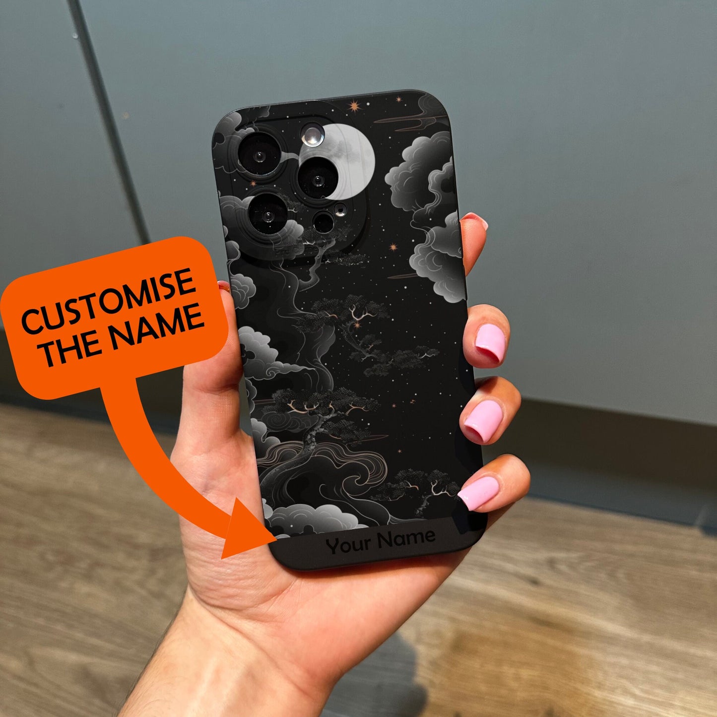 Black Night Cloud Phone Case for iPhone 17 16 15 14 13 12 11 11 Pro Max Mini 7 8 XR XS X Shockproof Phone Cover with Customised Name
