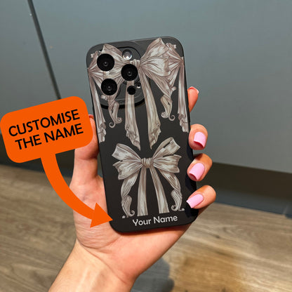 Bow Print Coquette Phone Case for iPhone 15 14 13 12 11 11 Pro Max Mini 7 8 XR XS X Shockproof Cover With Personalised Name