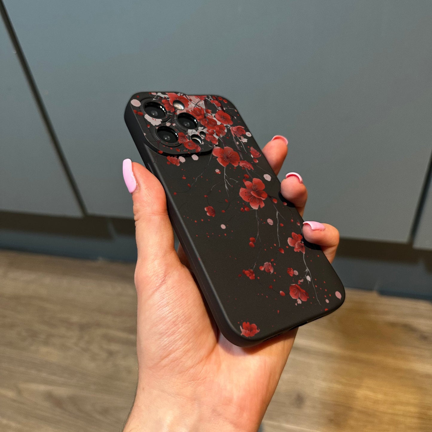 Red Flowering Tree Floral Phone Case for iPhone 17 16 15 14 13 12 11 11 Pro Max Mini 7 8 XR XS X Shockproof Phone Cover with Customised Name