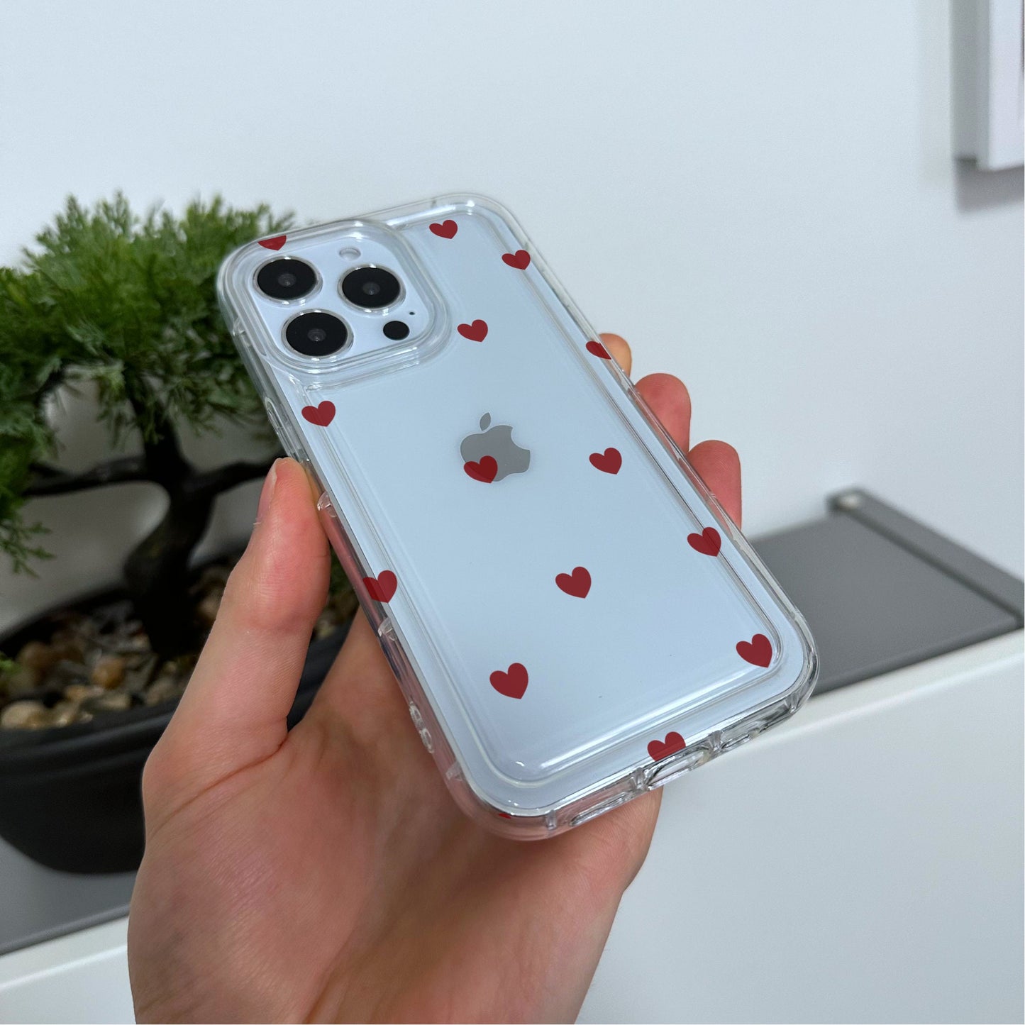 Red Heart Print Clear Phone Case for iPhone 17 16 15 14 13 12 11 11 Pro Max Mini 7 8 XR XS X Shockproof Slim Phone Cover with Custom Name