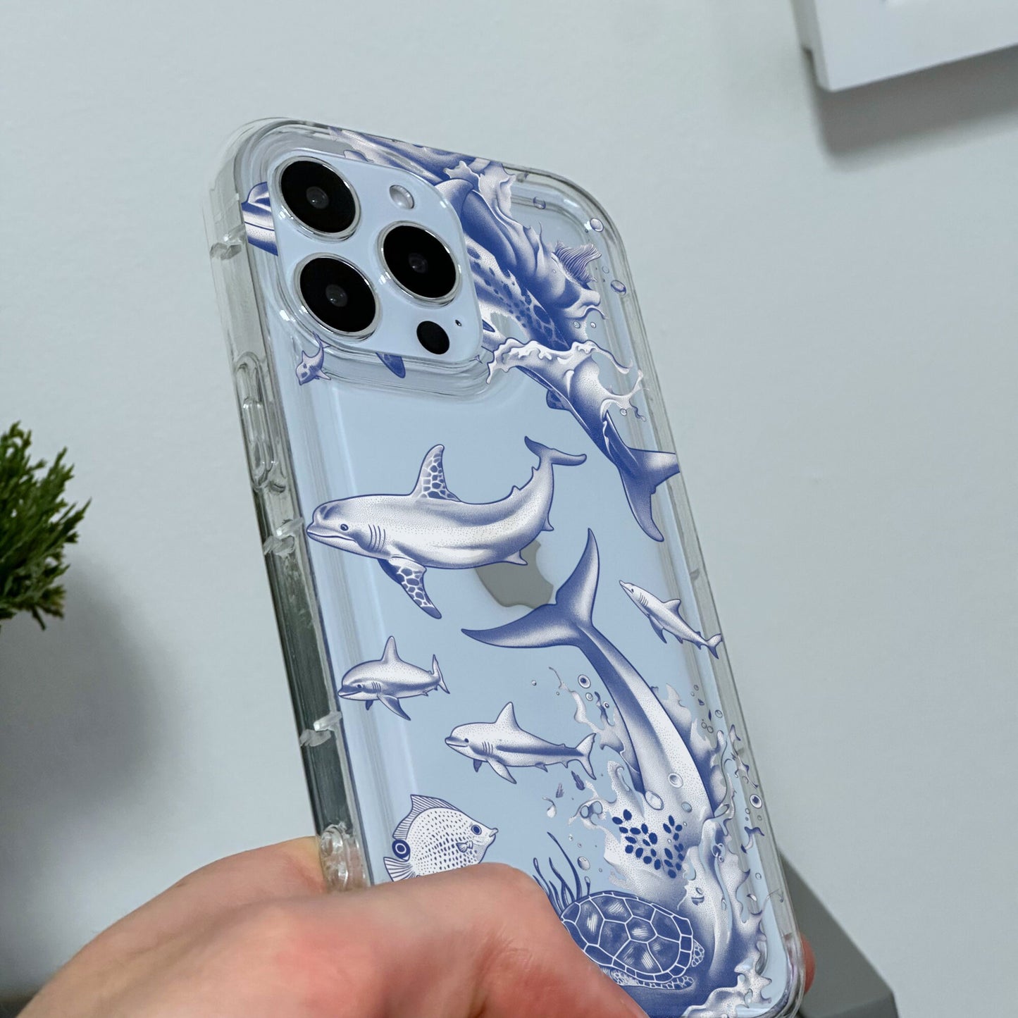 Dolphin Ocean Waves Clear Phone Case for iPhone 15 14 13 12 11 11 Pro Max Mini 7 8 XR XS X Shockproof Silicone Phone Cover with Custom Name