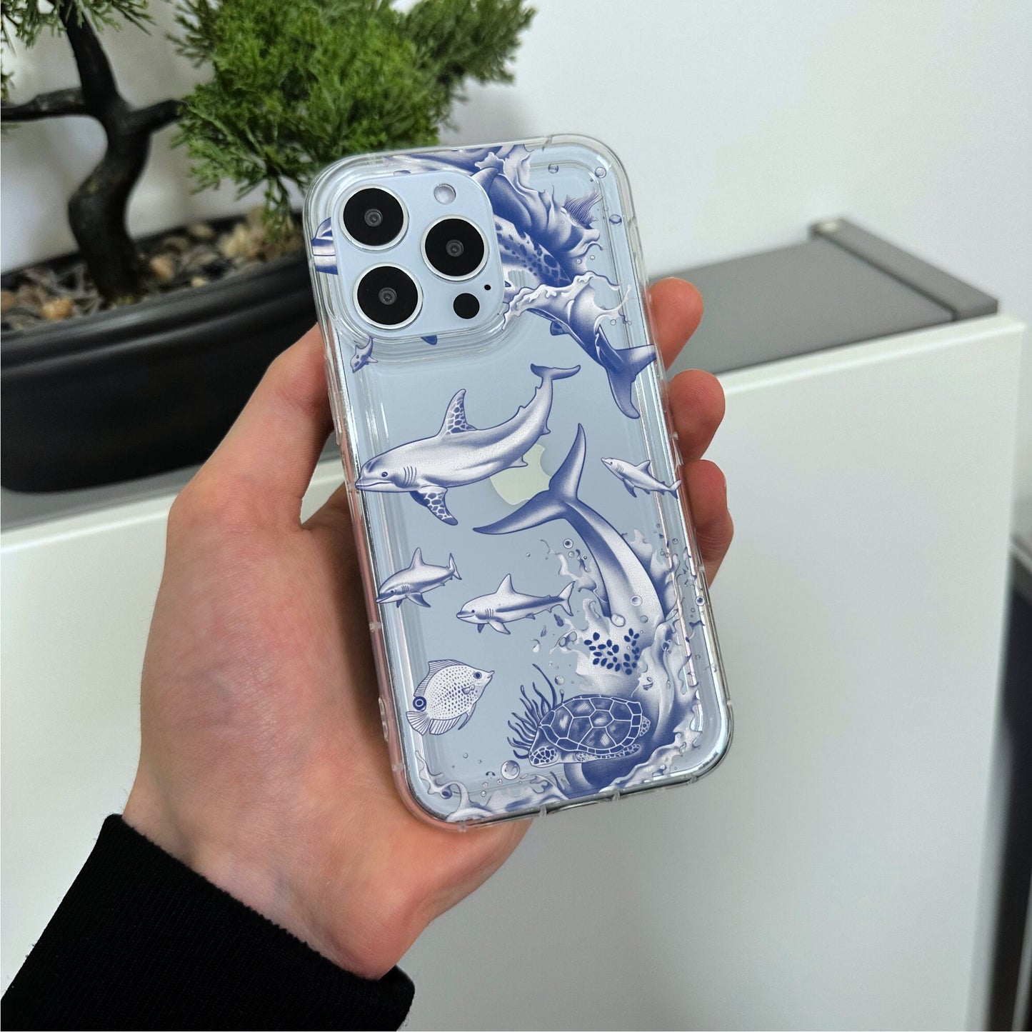 Dolphin Ocean Waves Clear Phone Case for iPhone 15 14 13 12 11 11 Pro Max Mini 7 8 XR XS X Shockproof Silicone Phone Cover with Custom Name