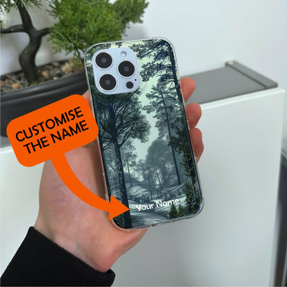 Forest Fashion Print Phone Case for iPhone 15 14 13 12 11 11 Pro Max Mini 7 8 XR XS X Shockproof Silicone Phone Cover with Custom Name