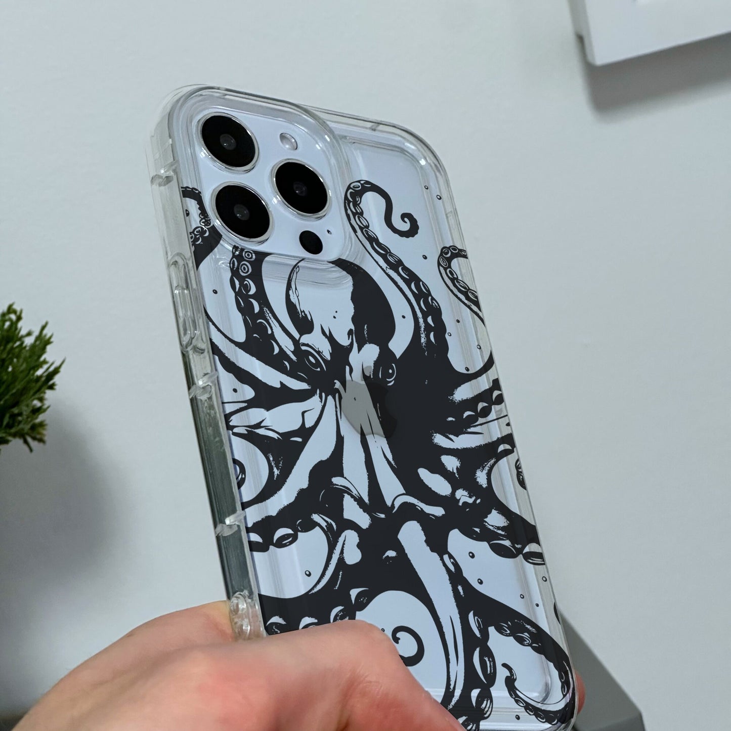 Octopus Print Clear Phone Case for iPhone 15 14 13 12 11 11 Pro Max Mini 7 8 XR XS X Shockproof Silicone Phone Cover with Custom Name