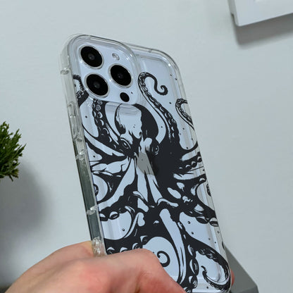 Octopus Print Clear Phone Case for iPhone 15 14 13 12 11 11 Pro Max Mini 7 8 XR XS X Shockproof Silicone Phone Cover with Custom Name