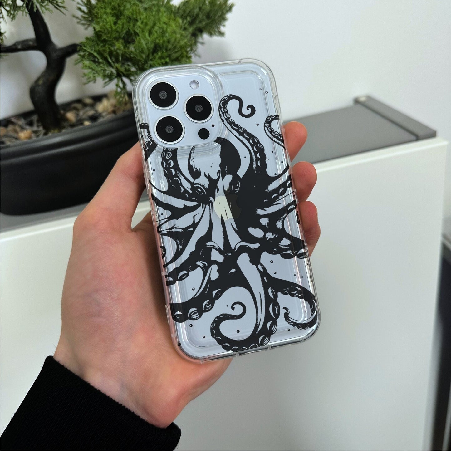 Octopus Print Clear Phone Case for iPhone 15 14 13 12 11 11 Pro Max Mini 7 8 XR XS X Shockproof Silicone Phone Cover with Custom Name
