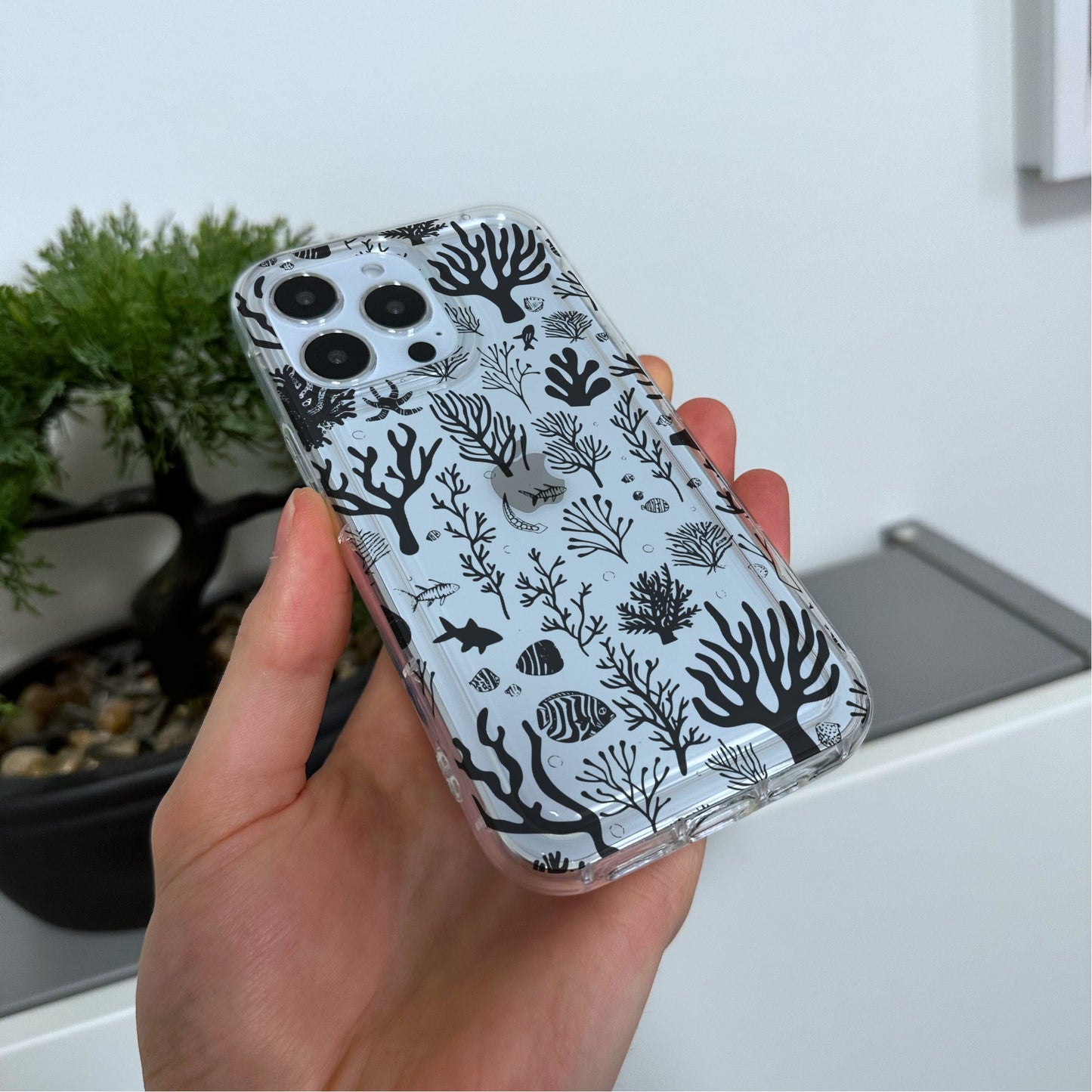 Coral Fish Print Clear Phone Case for iPhone 15 14 13 12 11 11 Pro Max Mini 7 8 XR XS X Shockproof Silicone Phone Cover with Custom Name