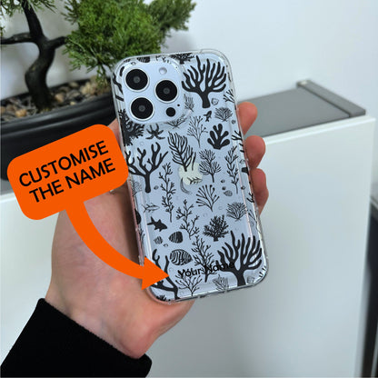 Coral Fish Print Clear Phone Case for iPhone 15 14 13 12 11 11 Pro Max Mini 7 8 XR XS X Shockproof Silicone Phone Cover with Custom Name