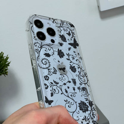 Floral Gothic Butterfly Clear Phone Case for iPhone 15 14 13 12 11 11 Pro Max Mini 7 8 XR X Shockproof Silicone Phone Cover with Custom Name