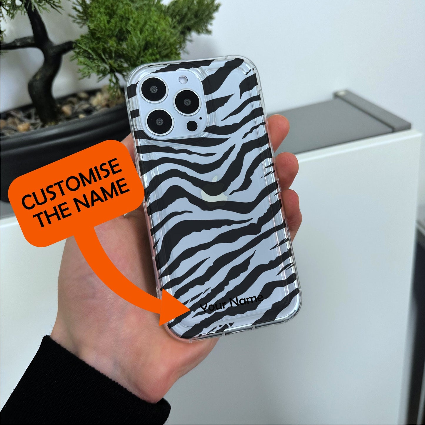 Zebra Print Clear Phone Case for iPhone 15 14 13 12 11 11 Pro Max Mini 7 8 XR XS X Shockproof Silicone Phone Cover with Custom Name