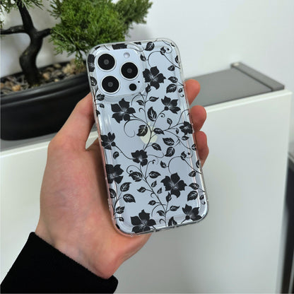 Floral Pattern Print Clear Phone Case for iPhone 15 14 13 12 11 11 Pro Max Mini 7 8 XR XS X Shockproof Silicone Phone Cover with Custom Name