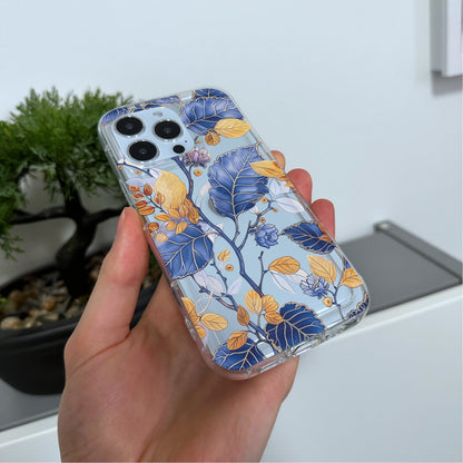 Gold Leaf Pattern Clear Phone Case for iPhone 15 14 13 12 11 11 Pro Max Mini 7 8 XR XS Shockproof Silicone Phone Cover with Custom Name