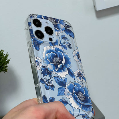 Blue Vintage Porcelain Clear Phone Case for iPhone 15 14 13 12 11 11 Pro Max Mini 7 8 XR X Shockproof Silicone Phone Cover with Custom Name